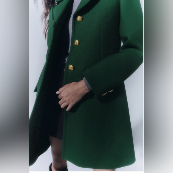 ZARA Manteco Wool Coat — Moss Green — Gold Buttons — Size M — NWT - Picture 6 of 16